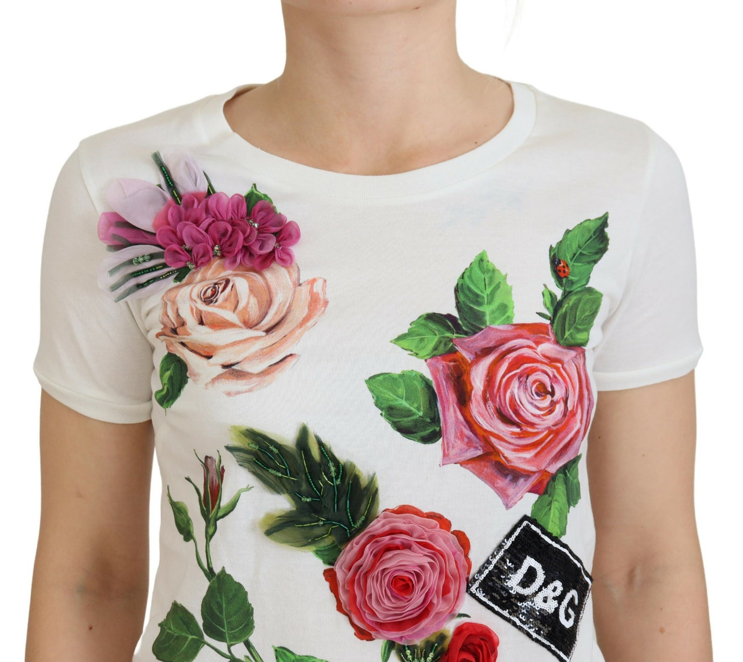 Бавовняна елегантна багатоколірна футболка Dolce &amp; Gabbana з принтом троянд