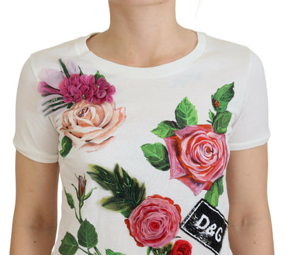 Бавовняна елегантна багатоколірна футболка Dolce &amp; Gabbana з принтом троянд