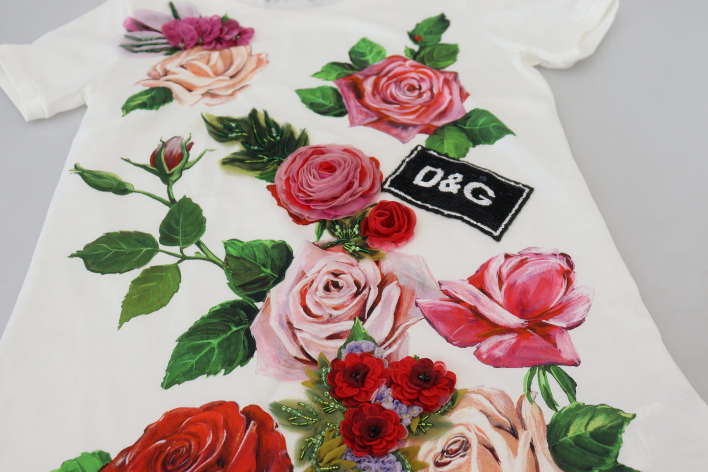 Бавовняна елегантна багатоколірна футболка Dolce &amp; Gabbana з принтом троянд