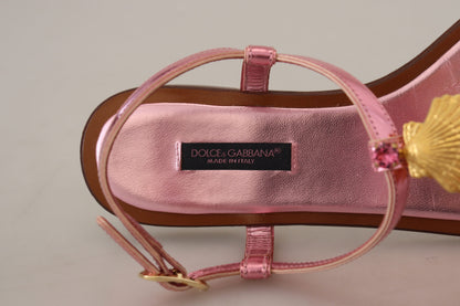Розкішні рожеві шкіряні босоніжки Dolce &amp; Gabbana з вишуканими прикрасами