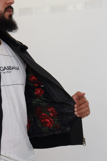 Вишукана чорна шкіряна куртка Dolce &amp; Gabbana на шовковій підкладці