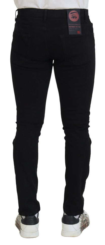 Dolce &amp; Gabbana Svelte Black Tattered Slim Denim