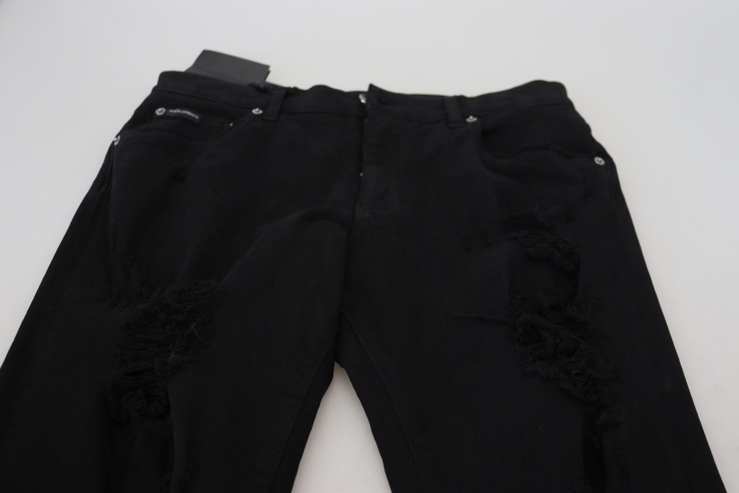 Dolce &amp; Gabbana Svelte Black Tattered Slim Denim