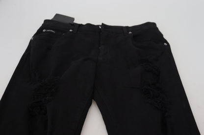 Dolce &amp; Gabbana Svelte Black Tattered Slim Denim