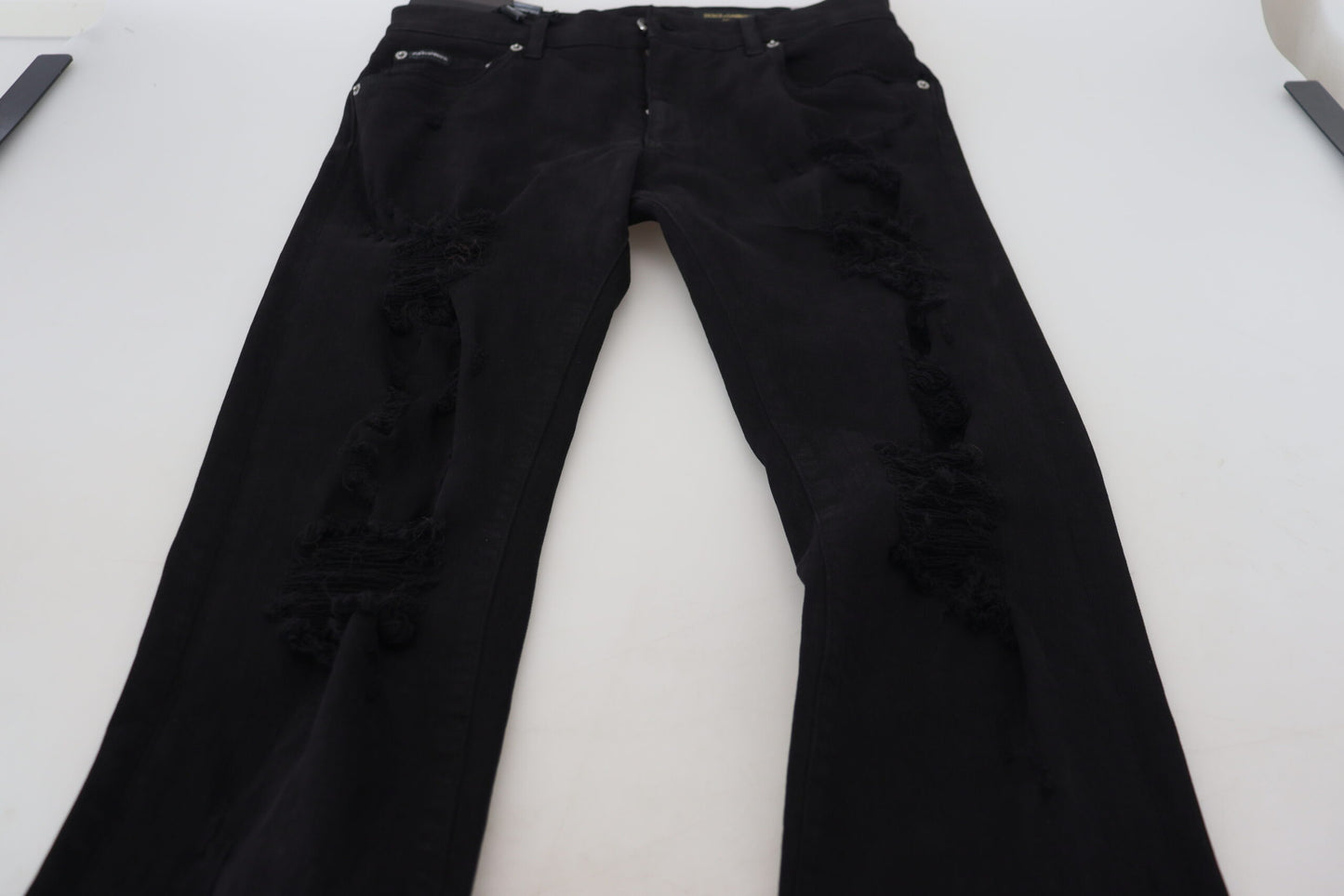 Dolce &amp; Gabbana Svelte Black Tattered Slim Denim