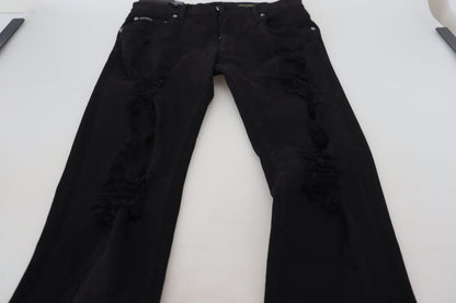 Dolce &amp; Gabbana Svelte Black Tattered Slim Denim