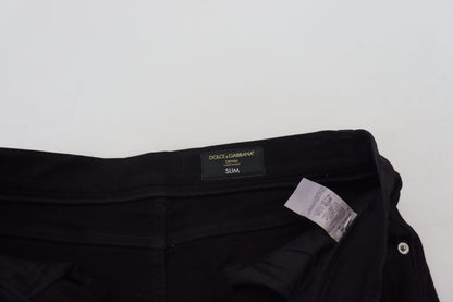 Dolce &amp; Gabbana Svelte Black Tattered Slim Denim