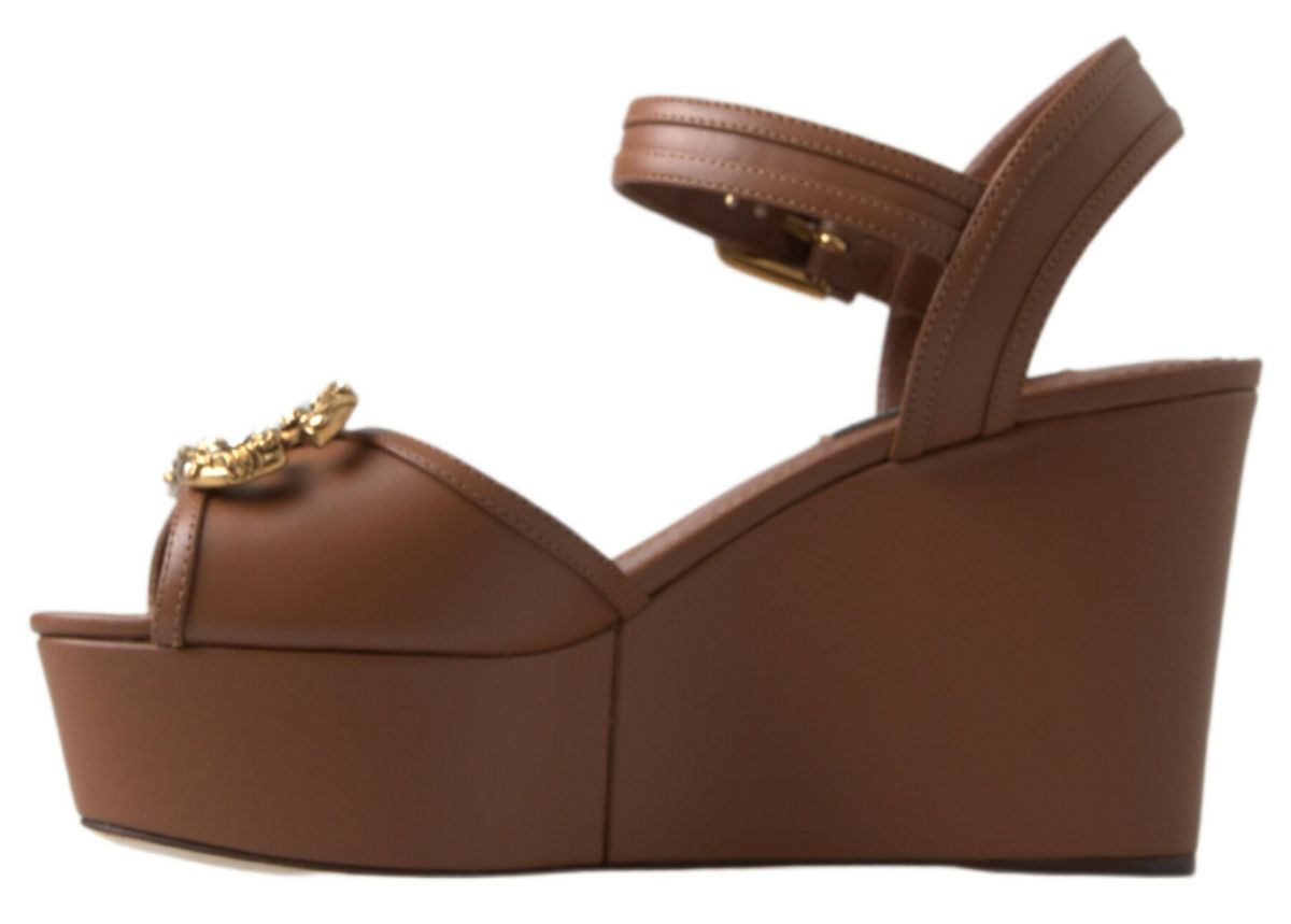 Шикарні коричневі шкіряні ремінці на танкетці від Dolce &amp; Gabbana