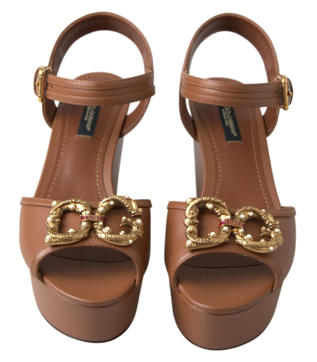 Шикарні коричневі шкіряні ремінці на танкетці від Dolce &amp; Gabbana