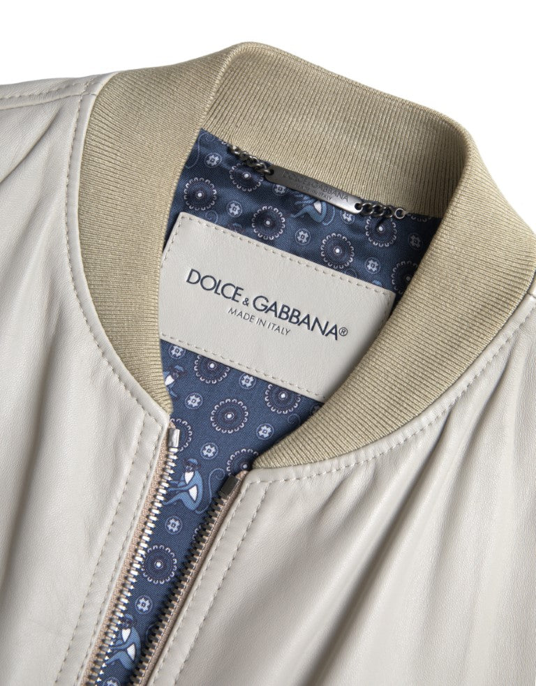 Кремовий шкіряний бомбер Dolce &amp; Gabbana