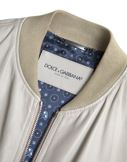 Кремовий шкіряний бомбер Dolce &amp; Gabbana