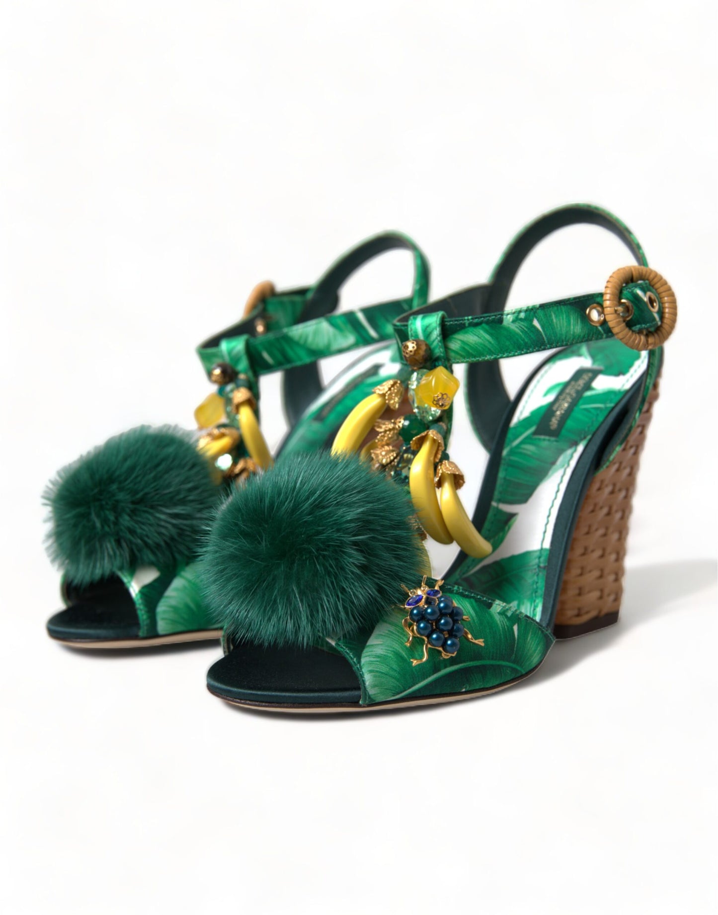 Босоніжки Dolce &amp; Gabbana із кришталевим норковим хутром і т-подібними ремінцями