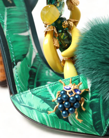 Босоніжки Dolce &amp; Gabbana із кришталевим норковим хутром і т-подібними ремінцями