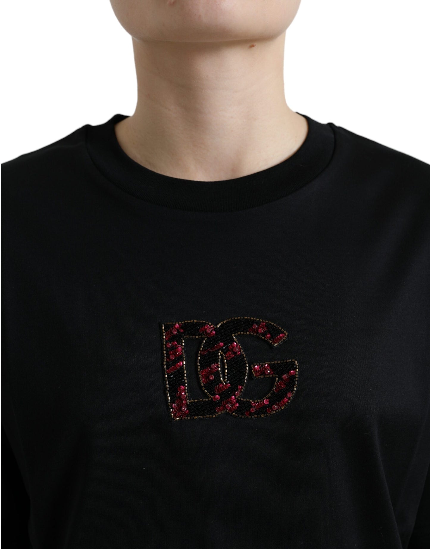Елегантна чорна футболка Dolce &amp; Gabbana, прикрашена кристалами