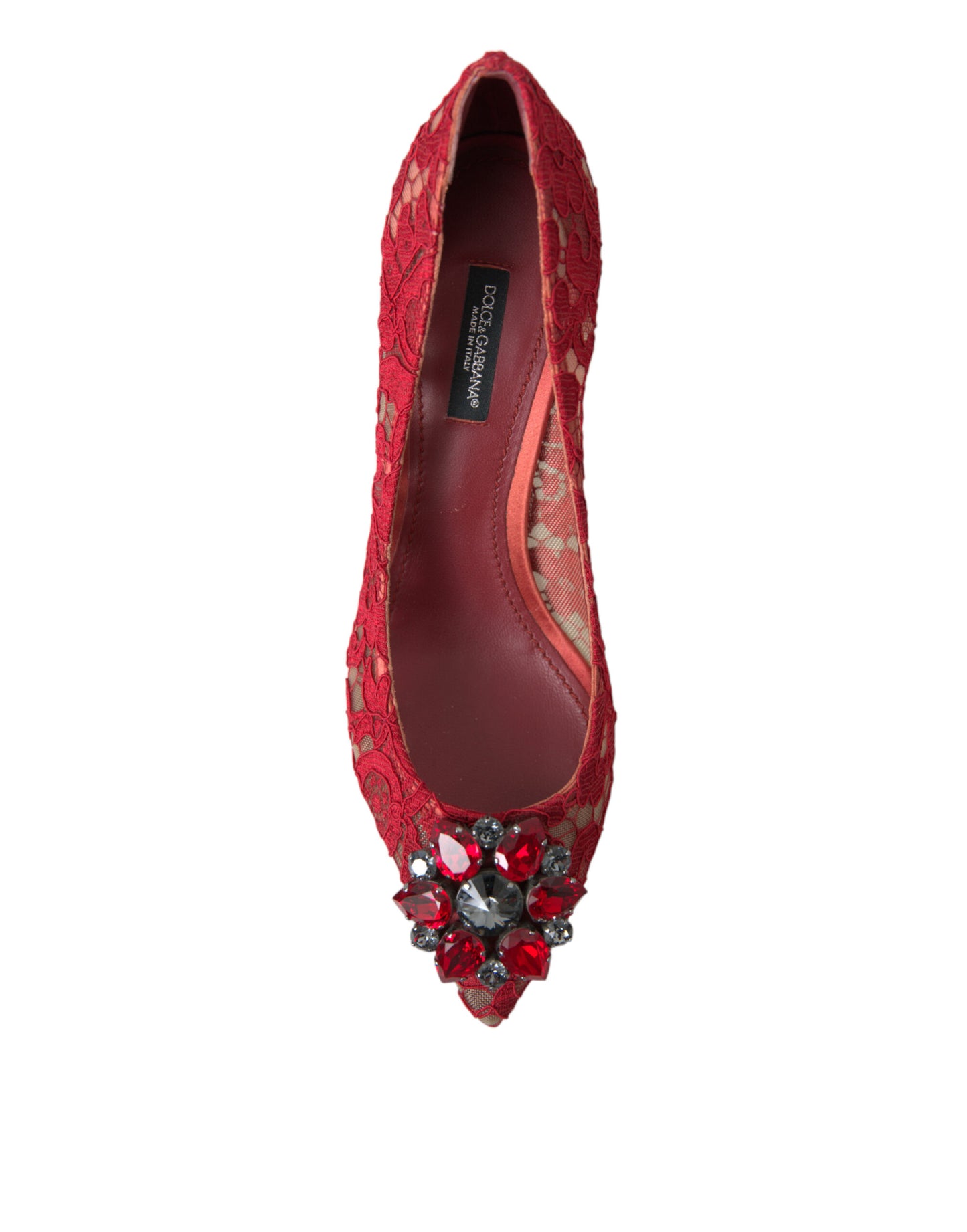 Сяючі червоні мереживні туфлі Dolce &amp; Gabbana з кристалами