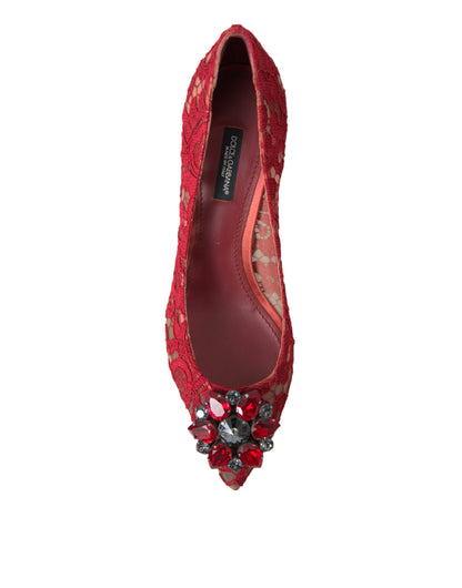 Сяючі червоні мереживні туфлі Dolce &amp; Gabbana з кристалами