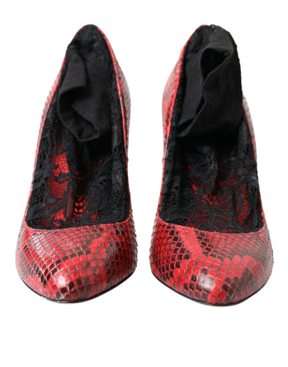 Човники Dolce &amp; Gabbana Red Almond Toe зі зміїної шкіри та мереживні шкарпетки