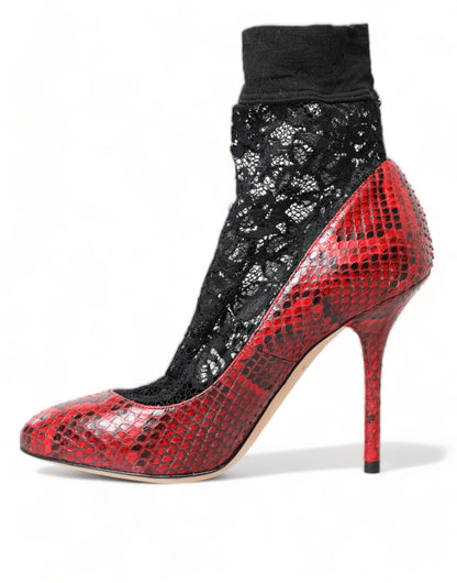 Човники Dolce &amp; Gabbana Red Almond Toe зі зміїної шкіри та мереживні шкарпетки