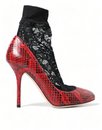 Човники Dolce &amp; Gabbana Red Almond Toe зі зміїної шкіри та мереживні шкарпетки