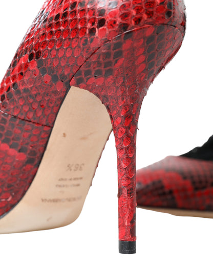 Човники Dolce &amp; Gabbana Red Almond Toe зі зміїної шкіри та мереживні шкарпетки