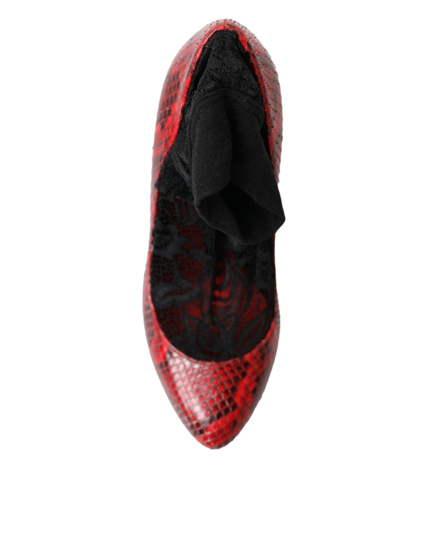 Човники Dolce &amp; Gabbana Red Almond Toe зі зміїної шкіри та мереживні шкарпетки