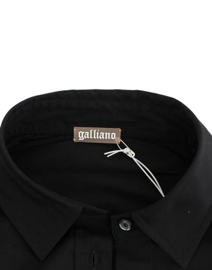 Елегантна чорна бавовняна стрейчева блузка з коротким рукавом John Galliano