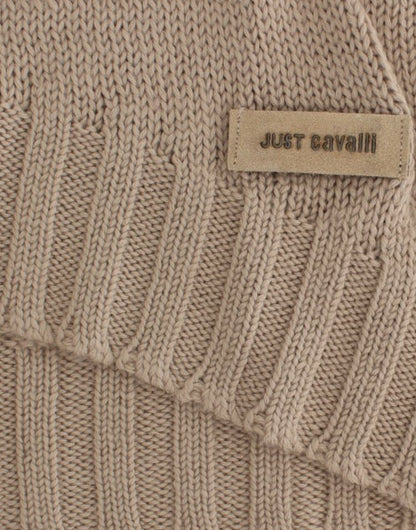 Елегантний бежевий в'язаний светр з круглим вирізом Cavalli
