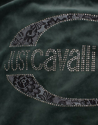 Елегантний зелений імітаційний светр Cavalli зі стразами