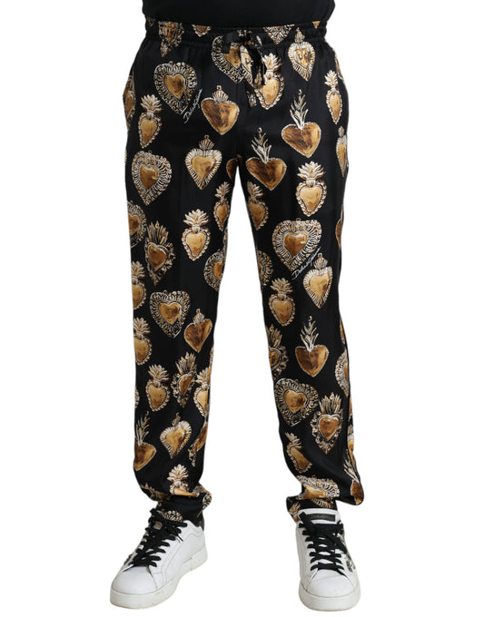 Шовкові піжамні штани Dolce &amp; Gabbana Chic Heart Print