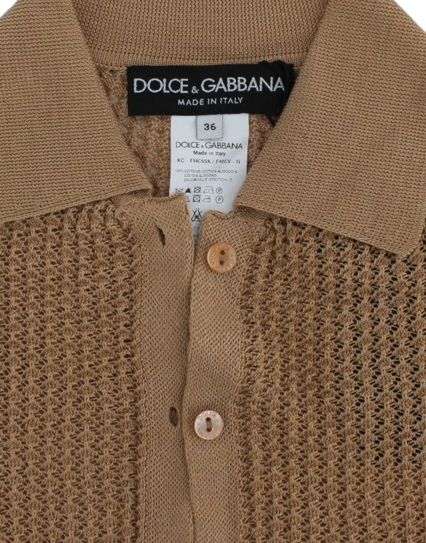 Бежевий в'язаний бавовняний светр-поло Dolce &amp; Gabbana