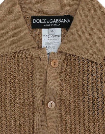 Бежевий в'язаний бавовняний светр-поло Dolce &amp; Gabbana