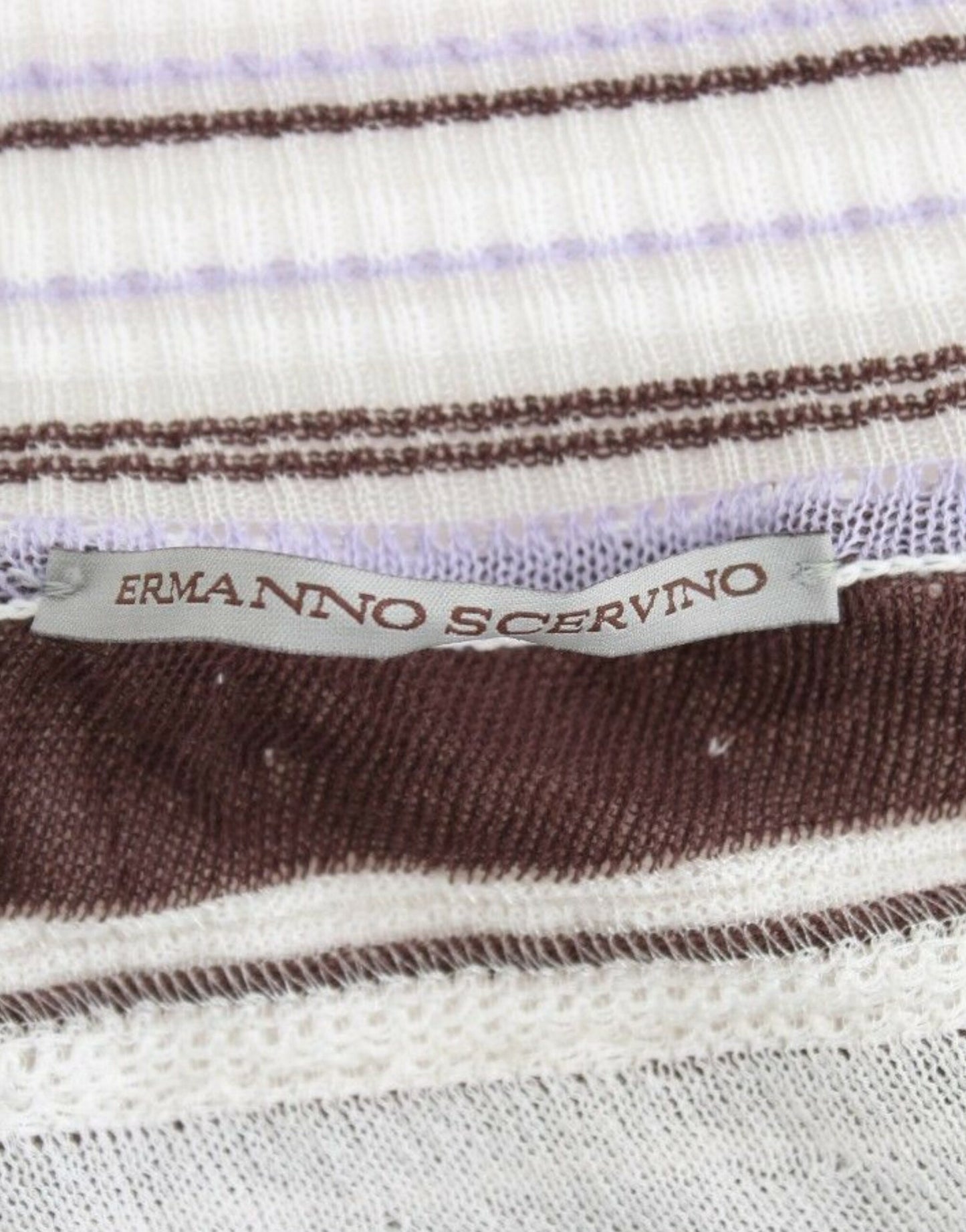 Трикотажний топ Ermanno Scervino у смужку з V-подібним вирізом і мереживним подолом