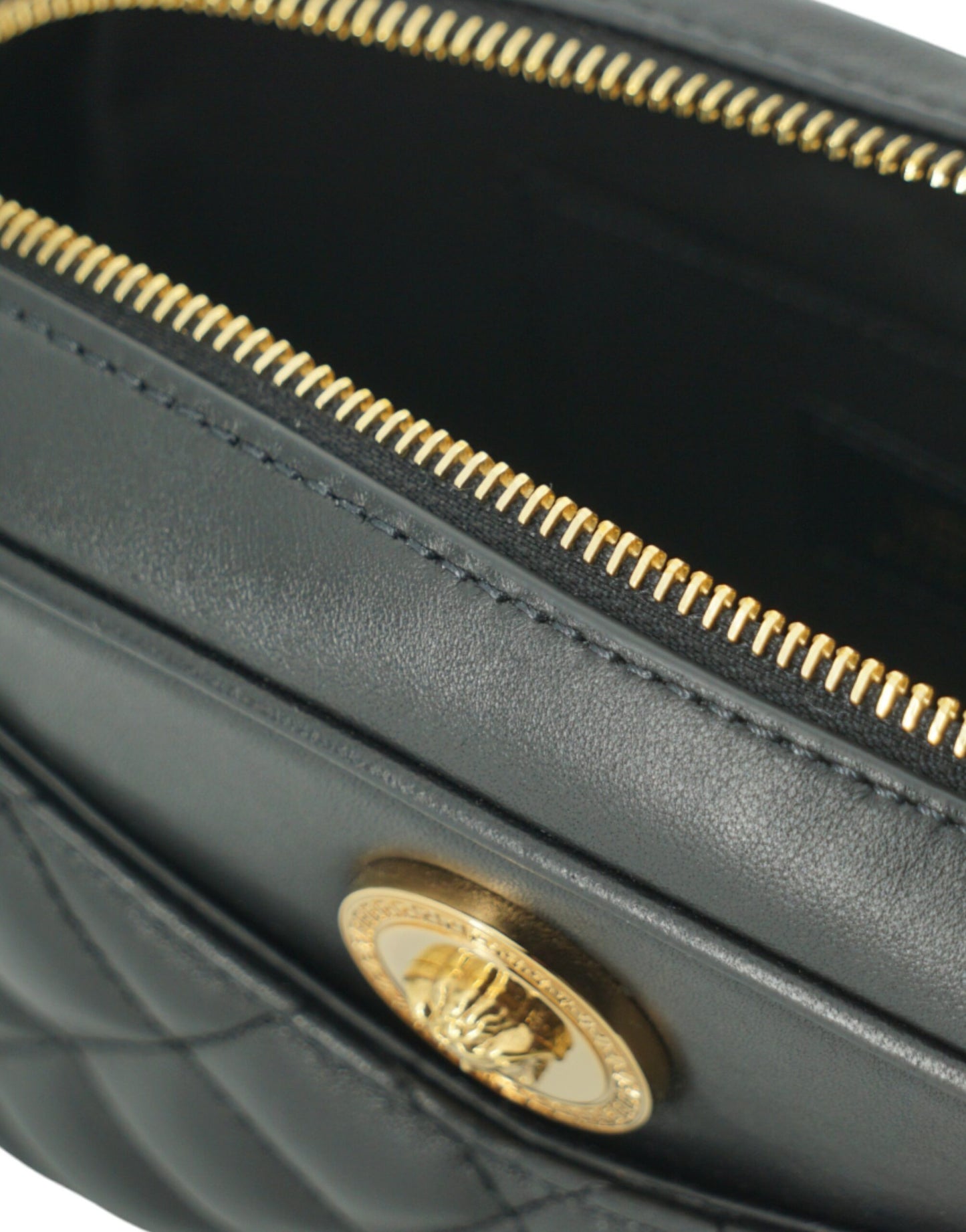 Елегантна маленька чорна шкіряна сумка через плече Versace