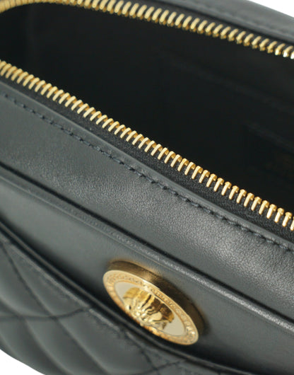 Елегантна маленька чорна шкіряна сумка через плече Versace
