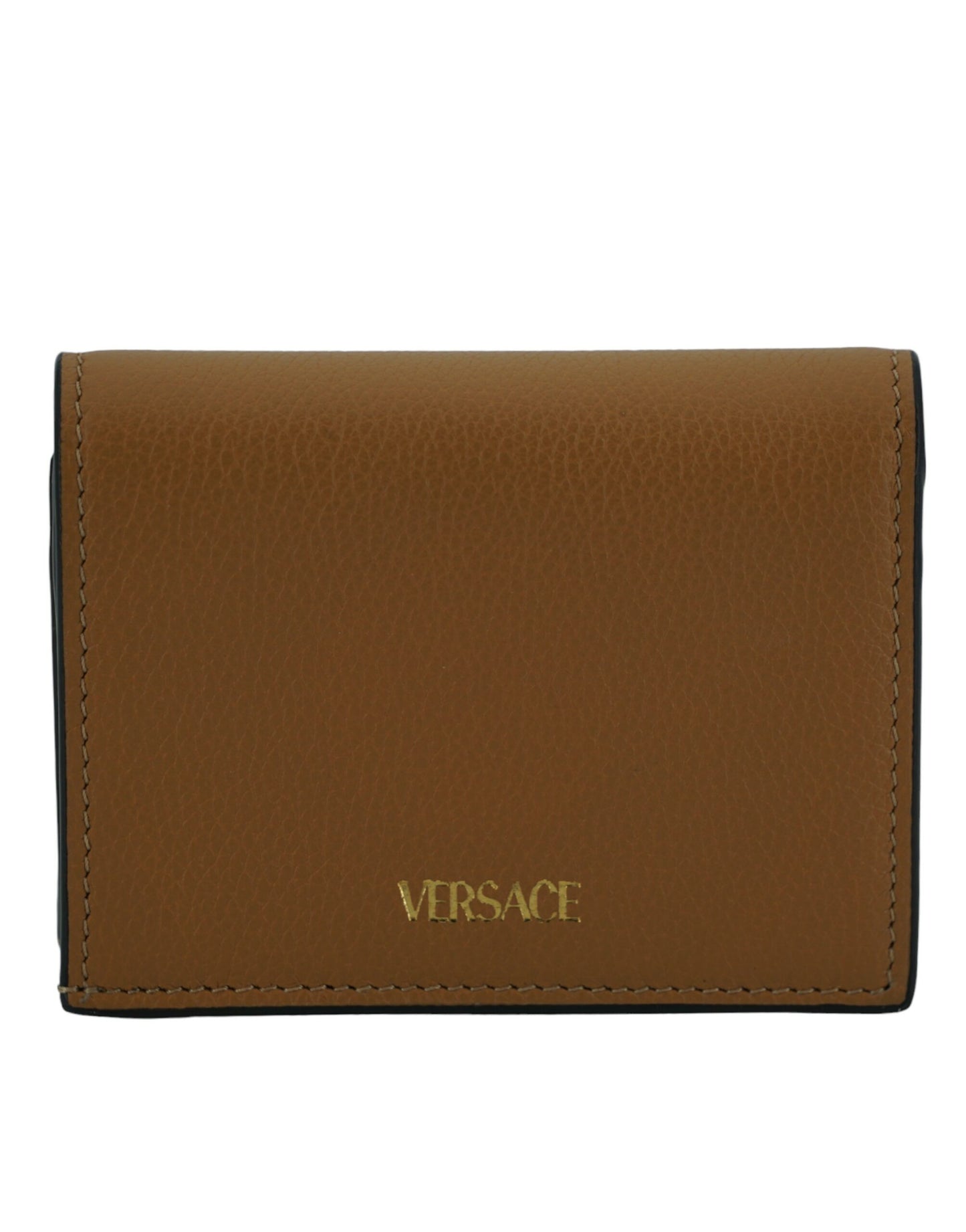 Коричневий елегантний компактний шкіряний гаманець Versace
