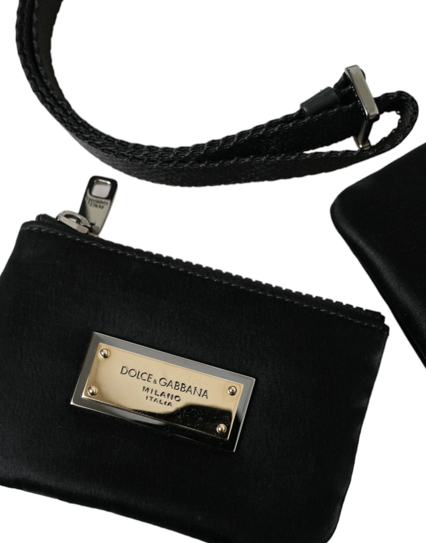 Елегантна чорна нейлонова шкіряна сумка Dolce &amp; Gabbana зі сріблястими деталями