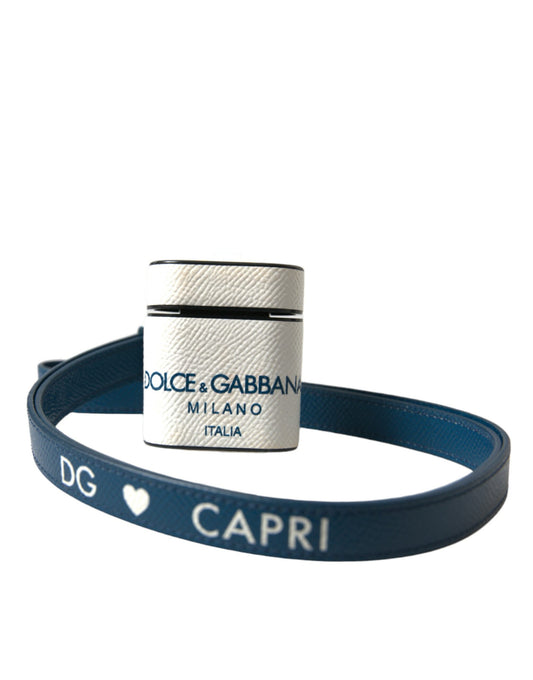 Шикарний шкіряний футляр Dolce &amp; Gabbana Airpods синьо-білого кольору