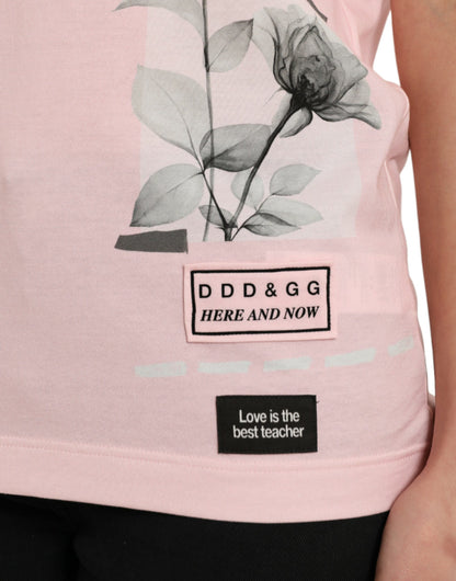 Розкішна рожева бавовняна футболка Dolce &amp; Gabbana з квітковим принтом