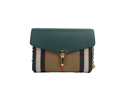 Маленька вінтажна шкіряна сумка через плече Burberry Macken у зелену клітинку