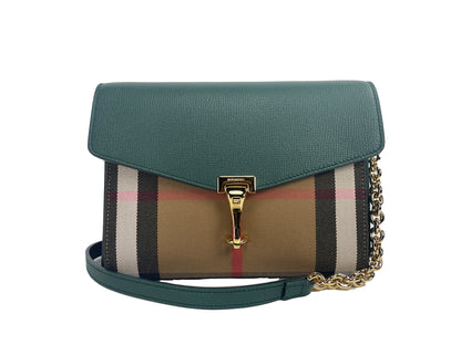 Маленька вінтажна шкіряна сумка через плече Burberry Macken у зелену клітинку