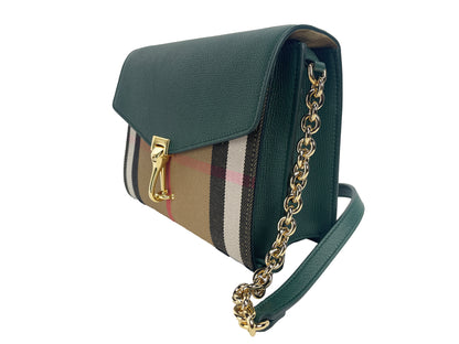 Маленька вінтажна шкіряна сумка через плече Burberry Macken у зелену клітинку