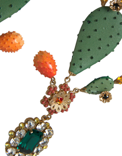 Ювелірні висячі сережки Dolce &amp; Gabbana із зеленим кактусом і кристалами