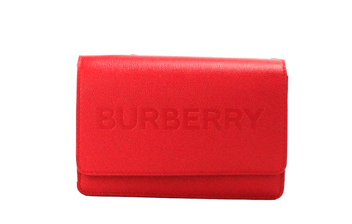 Маленька червона шкіряна сумка через плече з тисненням логотипу Burberry Hampshire