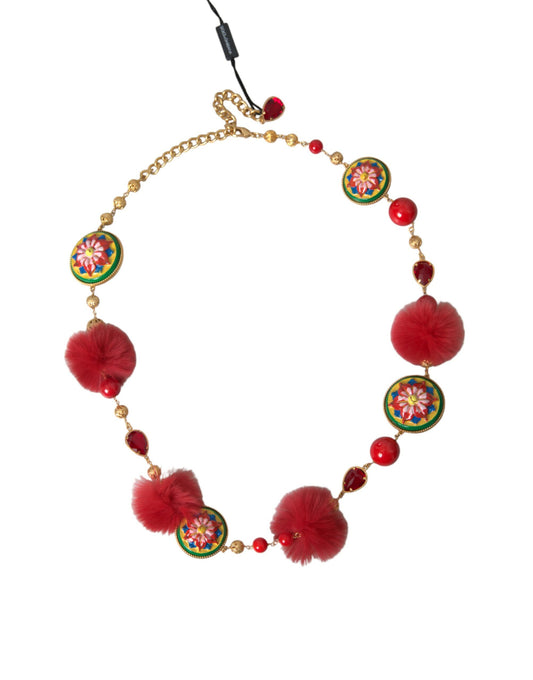 Dolce &amp; Gabbana Золотий латунний червоний хутряний кришталевий ремінь Torero