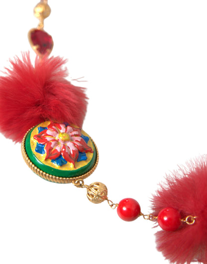 Dolce &amp; Gabbana Золотий латунний червоний хутряний кришталевий ремінь Torero