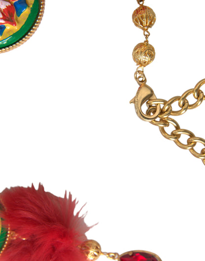 Dolce &amp; Gabbana Золотий латунний червоний хутряний кришталевий ремінь Torero