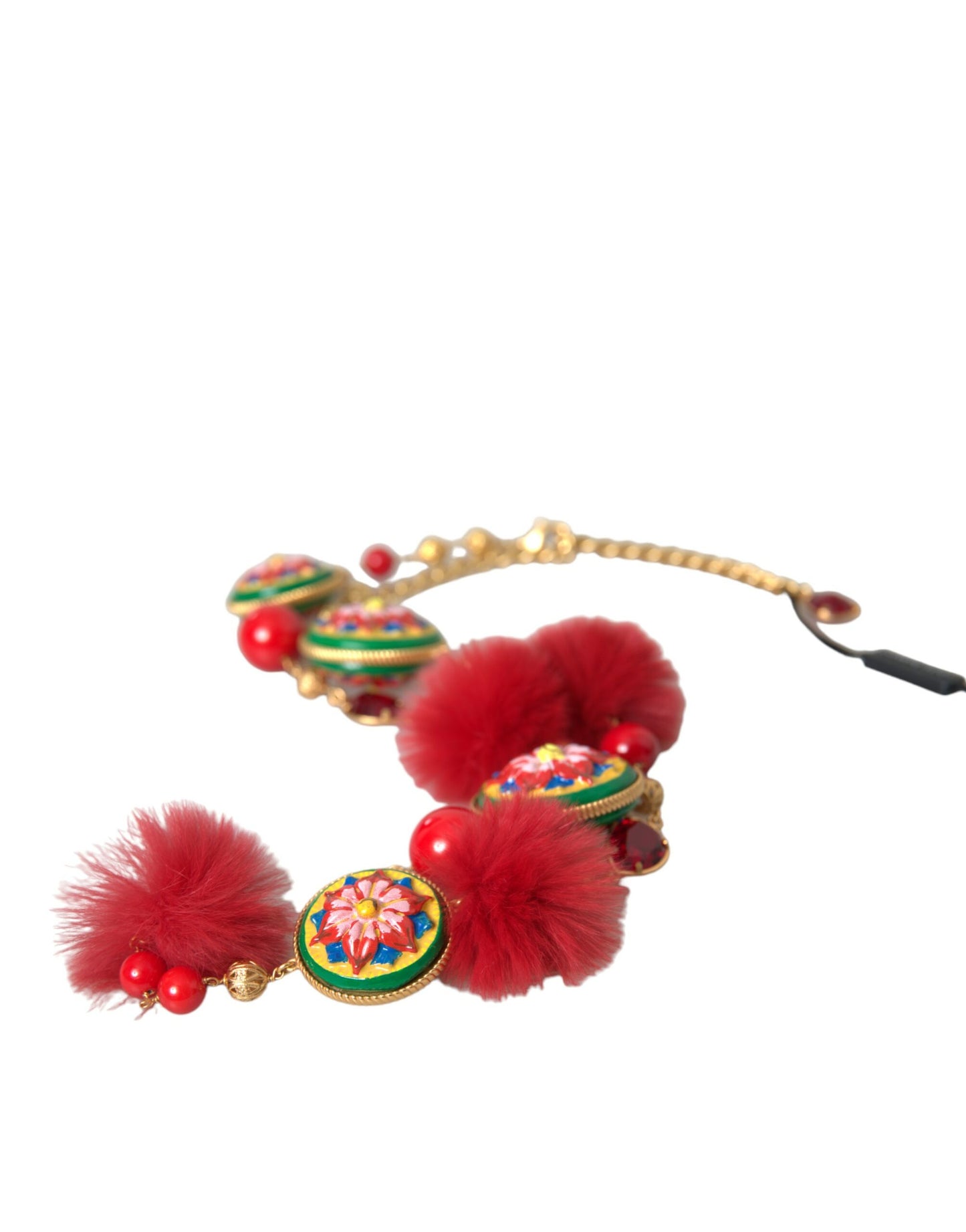 Dolce &amp; Gabbana Золотий латунний червоний хутряний кришталевий ремінь Torero