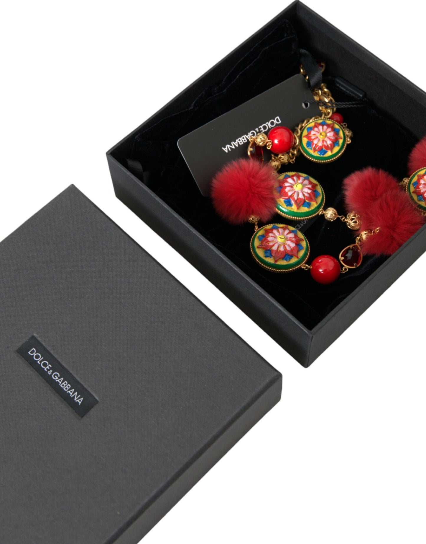 Dolce &amp; Gabbana Золотий латунний червоний хутряний кришталевий ремінь Torero