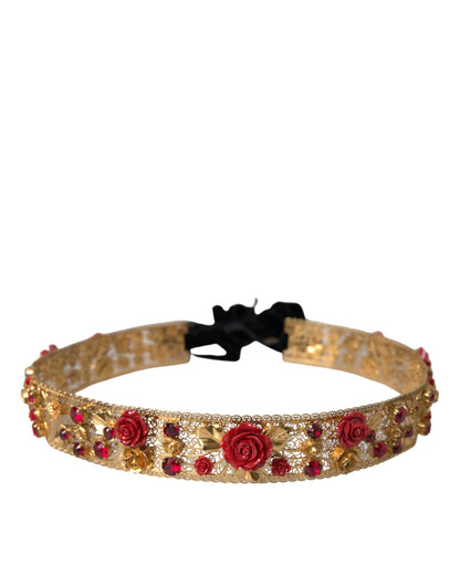 Пояс Dolce &amp; Gabbana Gold Brass Red Roses Crystal Jewel