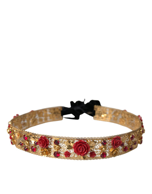 Пояс Dolce &amp; Gabbana Gold Brass Red Roses Crystal Jewel